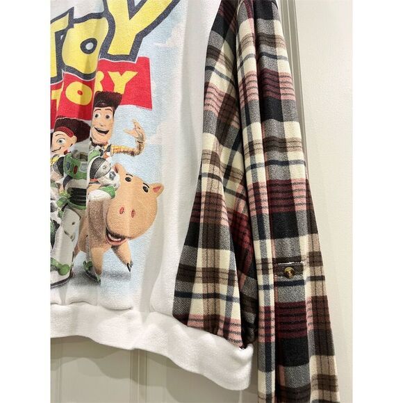 Handmade Disney Toy Story Crewneck Sweatshirt Flannel Womens S Multicolor Plaid - Picture 4 of 4
